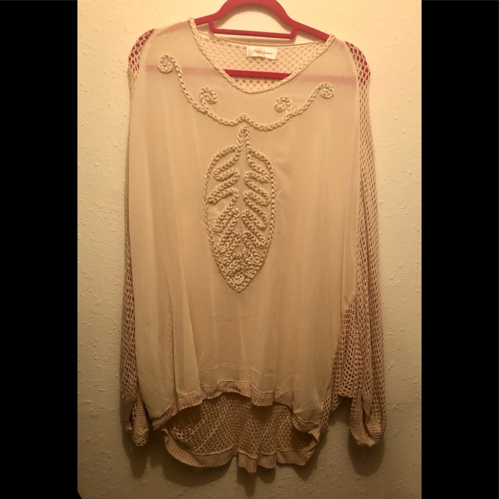 Very summer and breezy sheertop with crochet back.